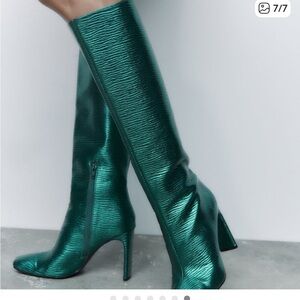 Zara Metallic Green Heeled Boots